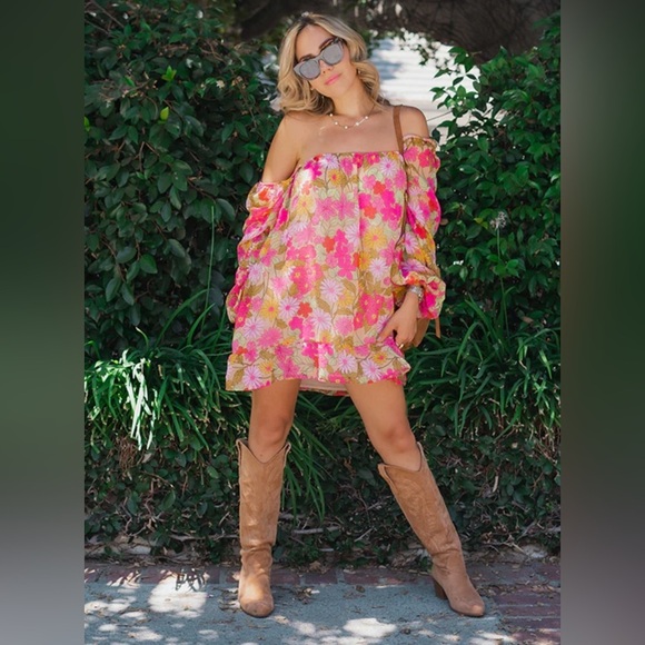 Show Me Your MuMu Briar Carnaby Floral Flower Power Retro Sheer Mini Dress S New - Picture 2 of 8